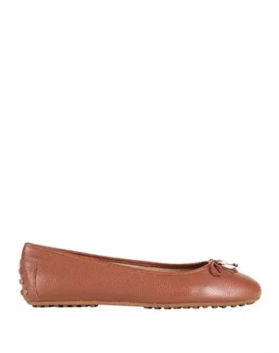 Lauren Ralph Lauren Jayna Pebbled Leather Driver Flat Woman Ballet Flats Tan Size 8 Cow Leather In Brown