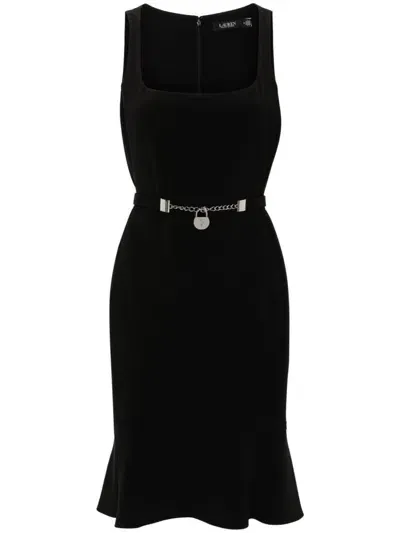 Lauren Ralph Lauren Crepe Belted Midi Dress In Black