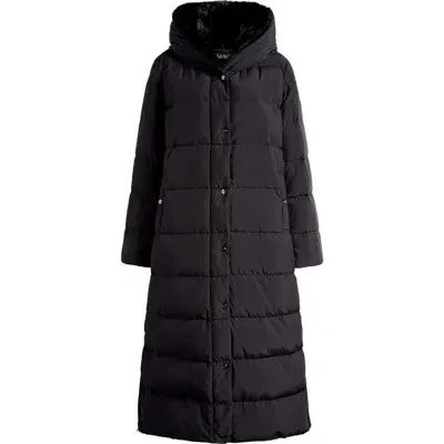 Lauren Ralph Lauren Longline Puffer Coat With Faux Fur Lined Hood In Black