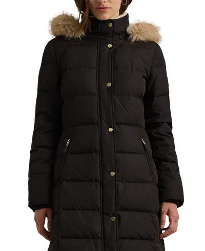 Lauren Ralph Lauren Faux-fur Trim Quilted Coat In Black