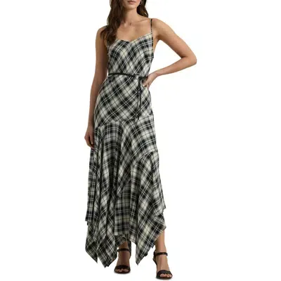 Lauren Ralph Lauren Plaid Belted Herringbone Dress In Black/mascarpone Cream