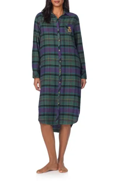 Lauren Ralph Lauren Plaid Cotton Blend Nightgown In Green Plaid