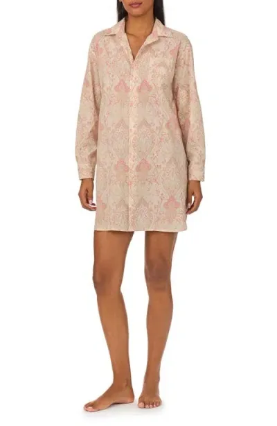 Lauren Ralph Lauren Print Long Sleeve Sleep Shirt In Beige Paisley Print