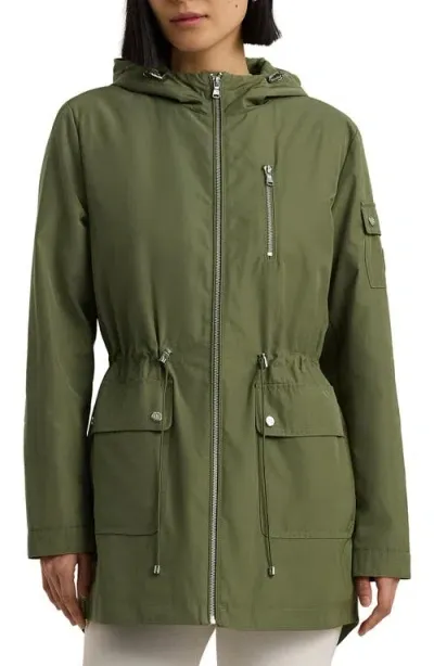 Lauren Ralph Lauren Raincoat With Hood & Removable Quilted Bib In Olive Fern