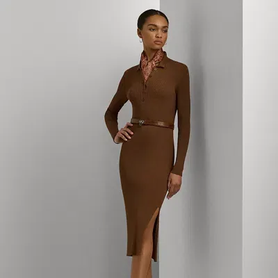 Lauren Ralph Lauren Rib-knit Polo Dress In Dark Terracotta