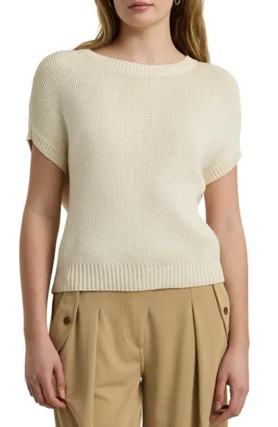 Lauren Ralph Lauren Rib Knit Short Sleeve Sweater In Mascarpone Cream