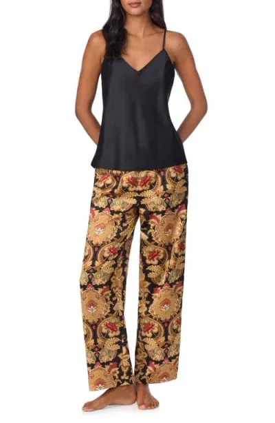 Lauren Ralph Lauren Satin Camisole Pajamas In Black/brown Multi