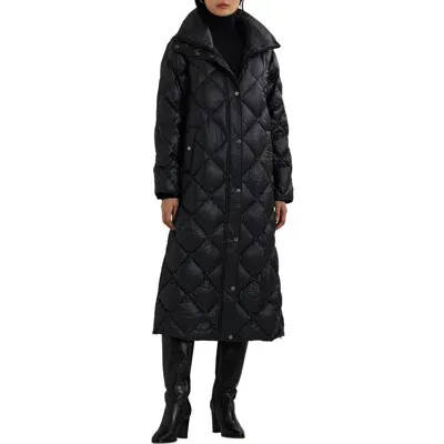 Lauren Ralph Lauren Soft Quilted Down Snap Front Coat In Black