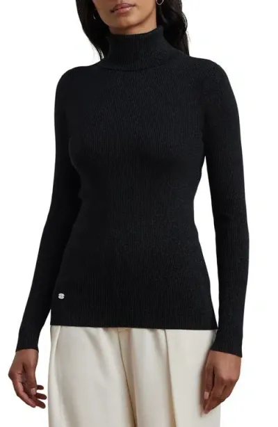 Lauren Ralph Lauren Sparkle Rib Turtleneck Sweater In Polo Black Lurex