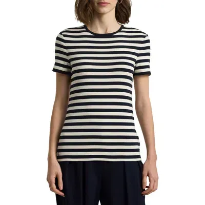 Lauren Ralph Lauren Stripe Stretch Cotton Crewneck Tee In Blue