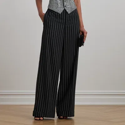 Lauren Ralph Lauren Striped Wool-blend Twill Wide-leg Pant In Black/cream