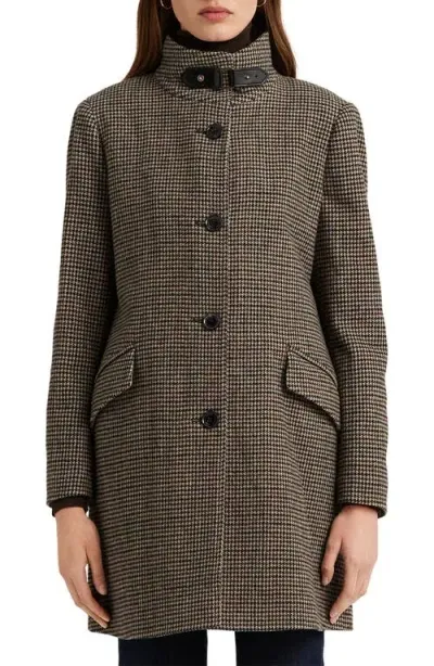 Lauren Ralph Lauren Tab Front Wool Blend Coat In Burgundy Houndstooth