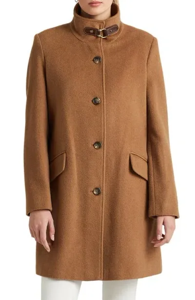 Lauren Ralph Lauren Tab Front Wool Blend Coat In New Vicuna Brown