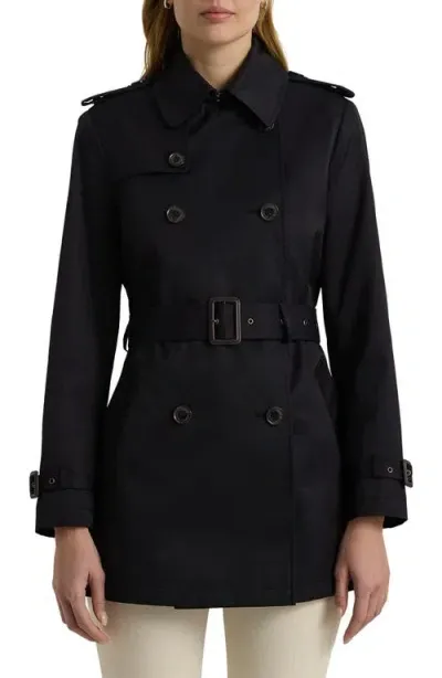 Lauren Ralph Lauren Water Resistant Belted Double Breasted Trench Coat In Dark Navy