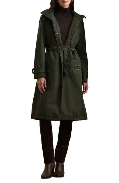 Lauren Ralph Lauren Waxed Hooded Coat In Loden Black