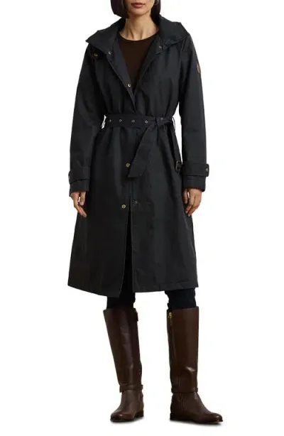 Lauren Ralph Lauren Waxed Hooded Coat In Navy Blue