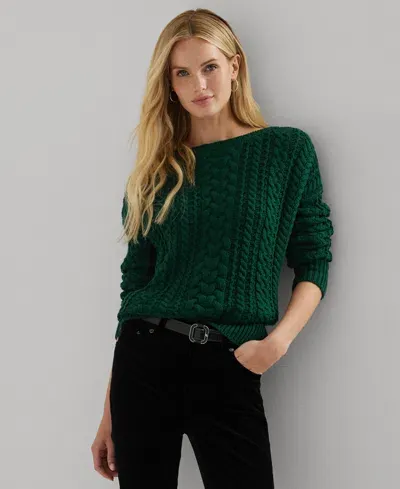 Lauren Ralph Lauren Women's Cable-knit Cotton-blend Sweater In Deep Emerald