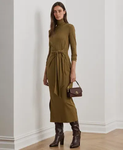 Lauren Ralph Lauren Women's Tie-front Turtleneck Dress In Honey Tan