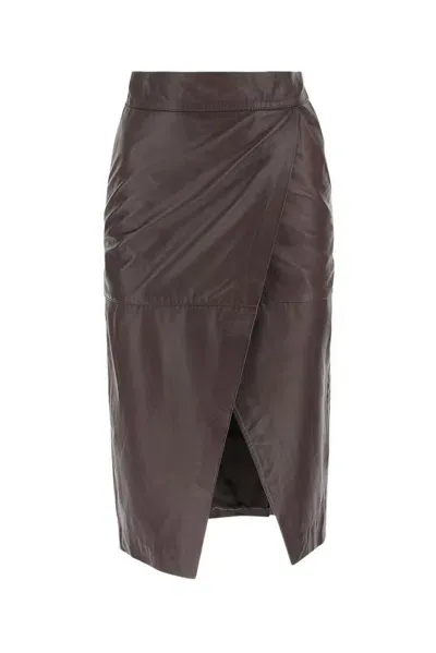 L'autre Chose Ruched Leather Skirt In Purple