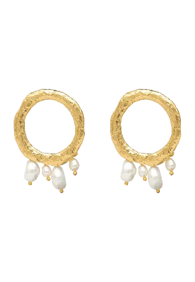 Lavani Jewels Women's Gold / White Adara Gold Pearl Drop Earrings In Gold/white