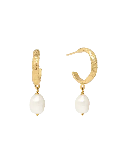 Lavani Jewels Women's Gold / White Sadie Pearl Hoop Earrings In Gold/white