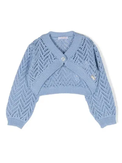 Le Bebé Enfant Babies' Perforated Tricot Knit Cardigan In Blue