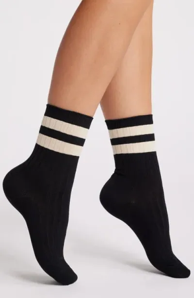 Le Bon Shoppe Her Varsity Cotton Blend Crew Socks In Black