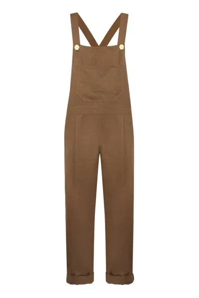 Le Kasha Button Detailed Straight Leg Jumpsuit In Brown