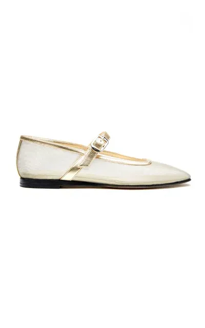 Le Monde Beryl Mesh Metallic Mary Jane Ballerina Flats In Gold