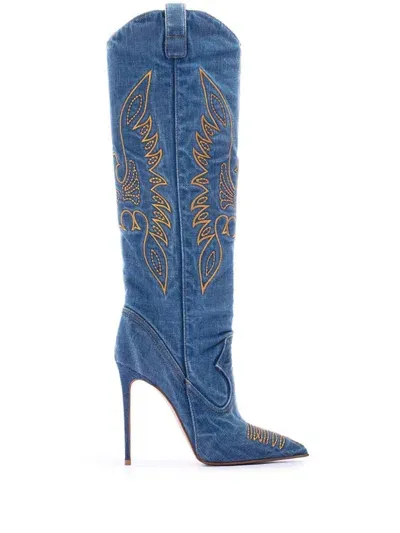 Le Silla Eva 120mm Embroidered Boots In Blue