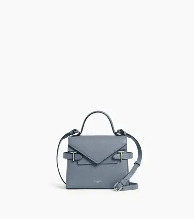 Le Tanneur Emilie Small Handbag With Double Flap In Grained Leather In Blue