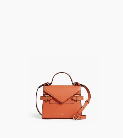 Le Tanneur Emilie Small Handbag With Double Flap In Grained Leather In Orange