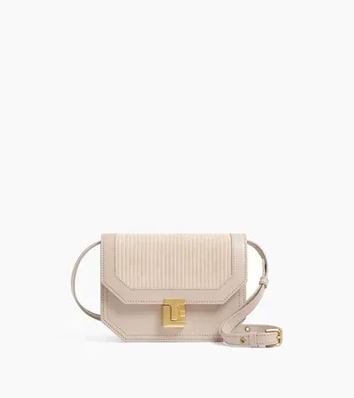 Le Tanneur Rose Small Shoulder Bag In Ribbed And Smooth Leather In Beige