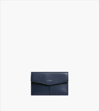 Le Tanneur Charlotte Medium Envelope Clutch In Smooth Leather In Blue