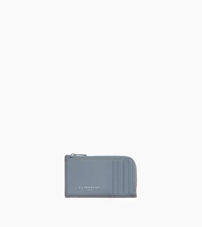 Le Tanneur Emile L-zip Cardholder In Signature T Leather In Blue