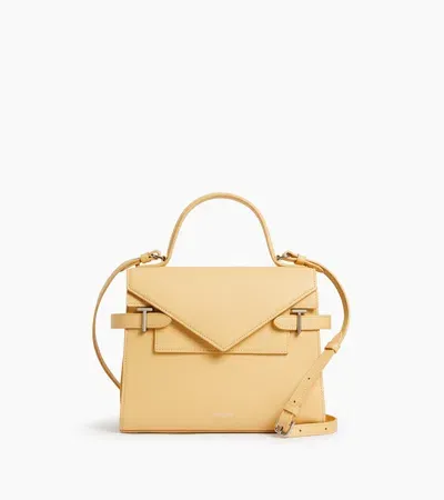 Le Tanneur Emilie Medium Handbag With Double Flap In Grained Leather In Yellow