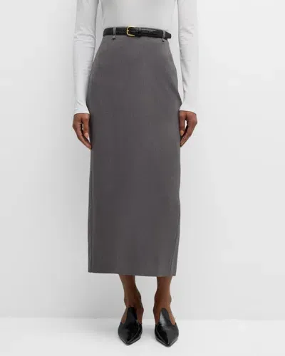 Le17septembre Belted Straight Twill Midi Skirt In Gray