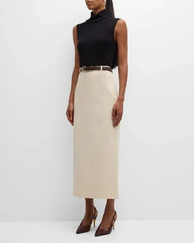 Le17septembre Belted Straight Twill Midi Skirt In Ivory