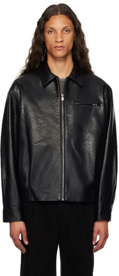 Le17septembre Black Spread Collar Faux-leather Jacket