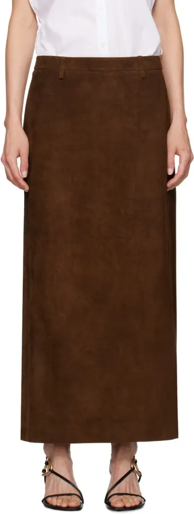 Le17septembre Brown Straight Leather Maxi Skirt