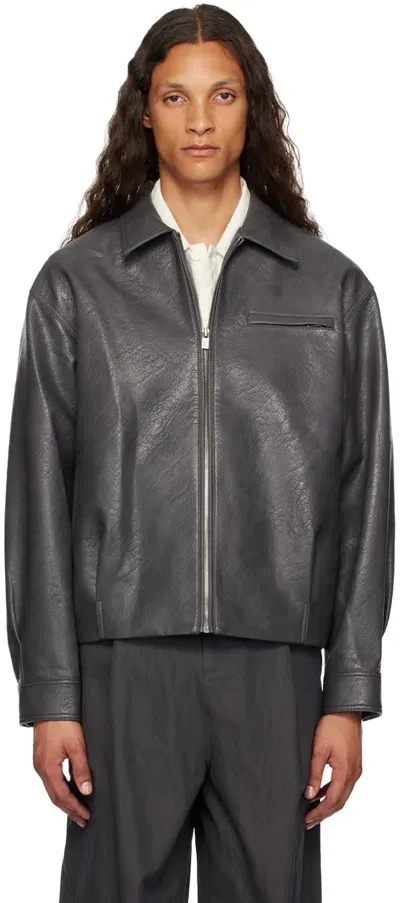 Le17septembre Gray Spread Collar Faux-leather Jacket