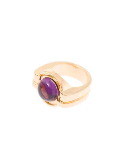 Leda Madera Sophia Gold Plated Brass Rings Wirh Purple Stone Detail  Woman In Metallic