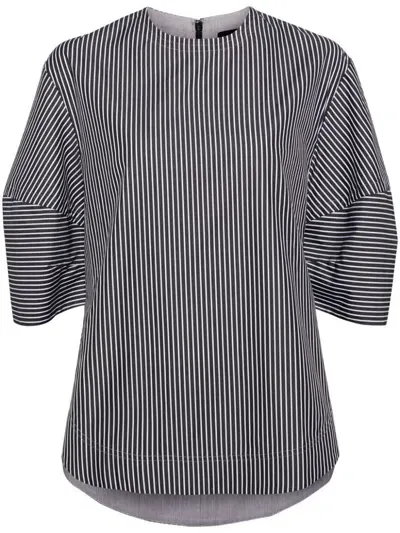 Lee Mathews Striped Short-sleeves Blouse In Grey