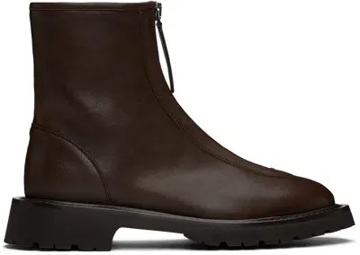 Legres Brown Zipper Boots In Dark Brown