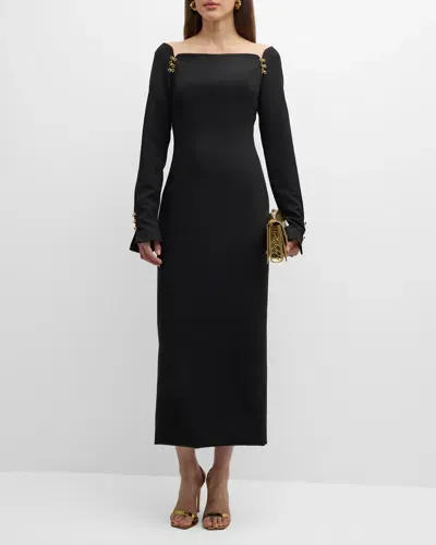 Lela Rose Bow-detail Long-sleeve Maxi Dress In Black