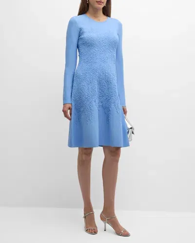 Lela Rose Brocade Long-sleeve Fit-&-flare Dress In Oxford