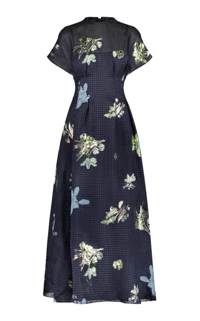 Lela Rose Floral Fil Coupe Midi Dress In Navy