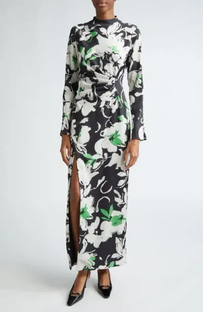 Lela Rose Floral Print Long Sleeve Sheath Dress In Black,white