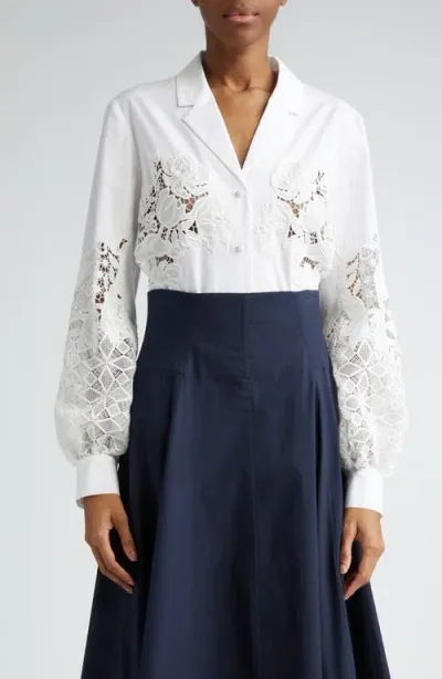 Lela Rose Lace-inset Button-down Shirt In Ivory