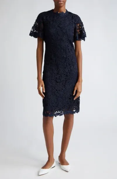 Lela Rose Rachel Floral Lace Dress In Navy